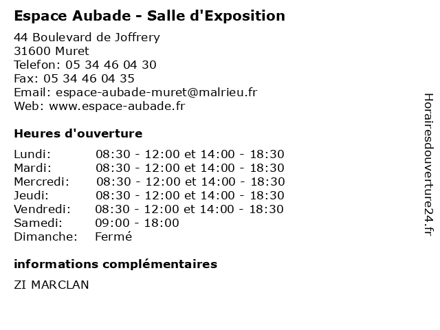 Horaires d ouverture Espace Aubade Salle d Exposition 44